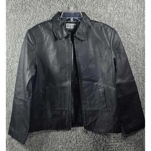 Clio Leather Jacket Black Full Zip Collared Outerwear Womens Size Medium